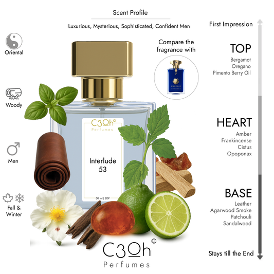 C3oh Interlude 53 Perfume for Men | Amber Smoky Oriental Woody Warm Spicy Fragrance | 50 ml & 100 ml Men's Eau De Perfume Spray | Luxury Gift for Him | Perfume for Luxurious, Mysterious, Sophisticated, Confident Men