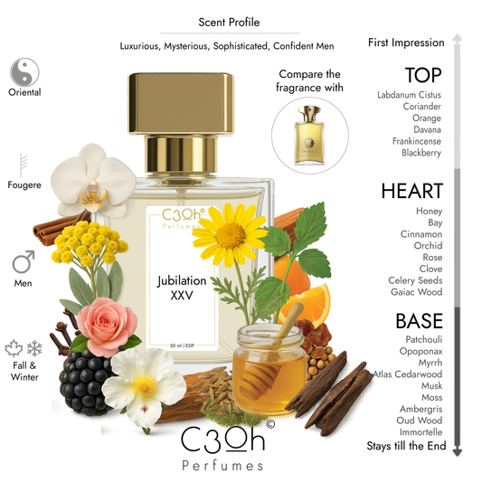 C3oh Jubilation XXV Perfume for Men | Amber Sweet Woody Warm Spicy Fragrance | 50 ml & 100 ml Men's Eau De Perfume Spray | Luxury Gift for Him | Perfume for Opulent, Elegant, Regal, Sophisticated Men
