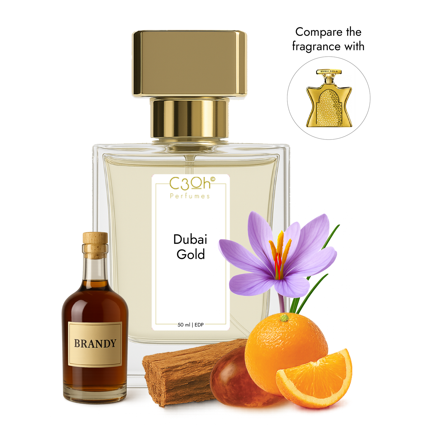 C3oh Dubai Gold Perfume Spray for Men & Women | Oriental Spicy Fragrance | 50 ml & 100 ml Men & Women's Eau De Perfume Spray | Luxury Gift for Him & Her | Perfume for Opulent Luxurious Confident Sophisticated Men & Women