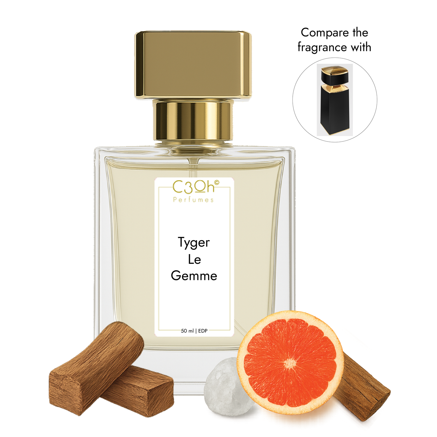 C3oh Tyger Le Gemme Perfume Spray for Men | Citrus Woody Fragrance | 50 ml & 100 ml Men's Eau De Perfume Spray | Luxury Gift for Him | Perfume for Bold Luxurious Confident Sophisticated Men