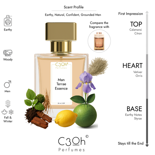 C3oh Man Terrae Essence Perfume Spray for Men | Woody Earthy Fragrance | 50 ml & 100 ml Men's Eau De Perfume Spray | Luxury Gift for Him | Perfume for Earthy Natural Confident Grounded Men