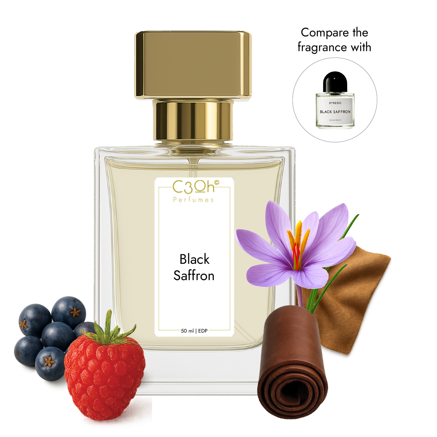 C3oh Black Saffron Perfume Spray for Men & Women | Amber Spicy Fragrance | 50 ml & 100 ml Men Women's Eau De Perfume Spray | Luxury Gift for Him & Her | Perfume for Unique Mysterious Confident Luxurious Men & Women