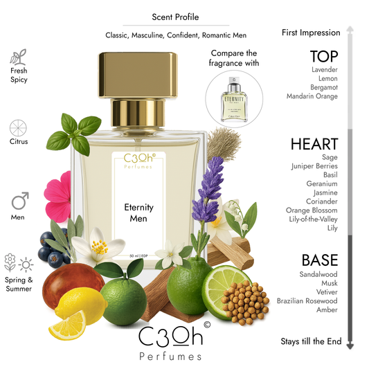 C3oh Eternity Men Perfume Spray for Men | Aromatic Citrus Fresh Spicy Fragrance | 50 ml & 100 ml Men's Eau De Perfume Spray | Luxury Gift for Him | Perfume for Classic Masculine Confident Romantic Men