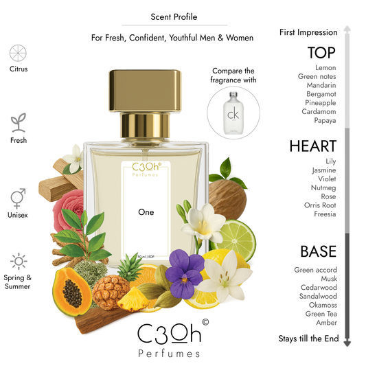 C3oh One Perfume Spray for Men & Women | Citrus Musky Fresh Fragrance | 50 ml & 100 ml Men Women's Eau De Perfume Spray | Luxury Gift for Him & Her | Perfume for Fresh Confident Youthful Men & Women