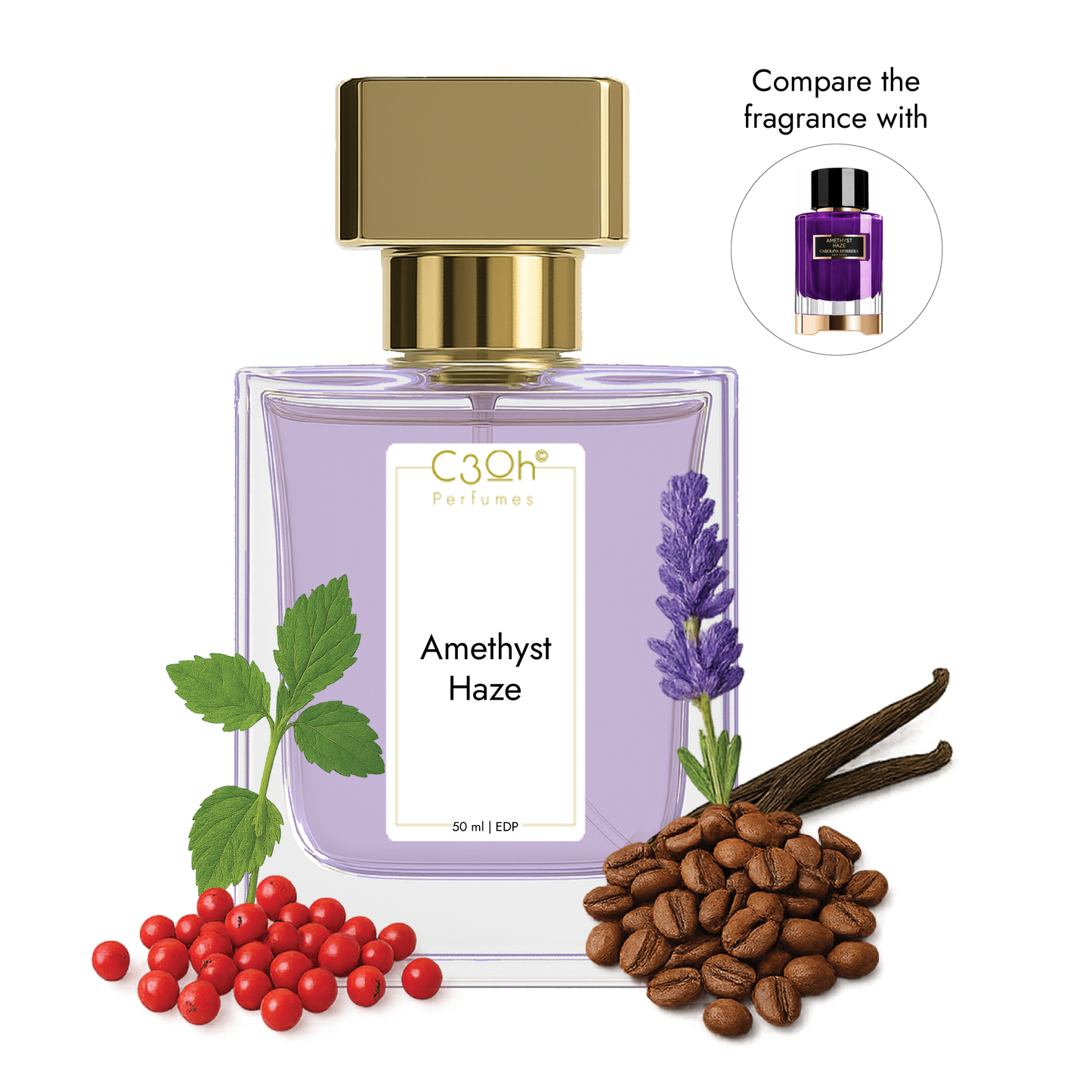 C3oh Amethyst Haze Perfume Spray for Men & Women | Aromatic Gourmand Fragrance | 50 ml & 100 ml Men Women's Eau De Perfume Spray | Luxury Gift for Him & Her | Perfume for Sensual Mysterious Confident Luxurious Men & Women
