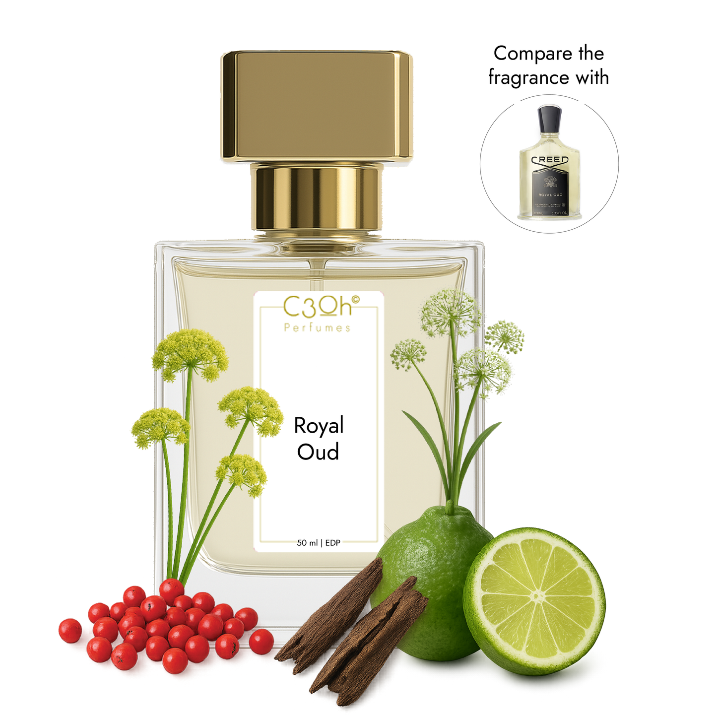 C3oh Royal Oud Perfume Spray for Men & Women | Citrus Aromatic Fragrance | 50 ml & 100 ml Men & Women's Eau De Perfume Spray | Luxury Gift for Him & Her | Perfume for Luxurious Mysterious Confident Opulent Men & Women