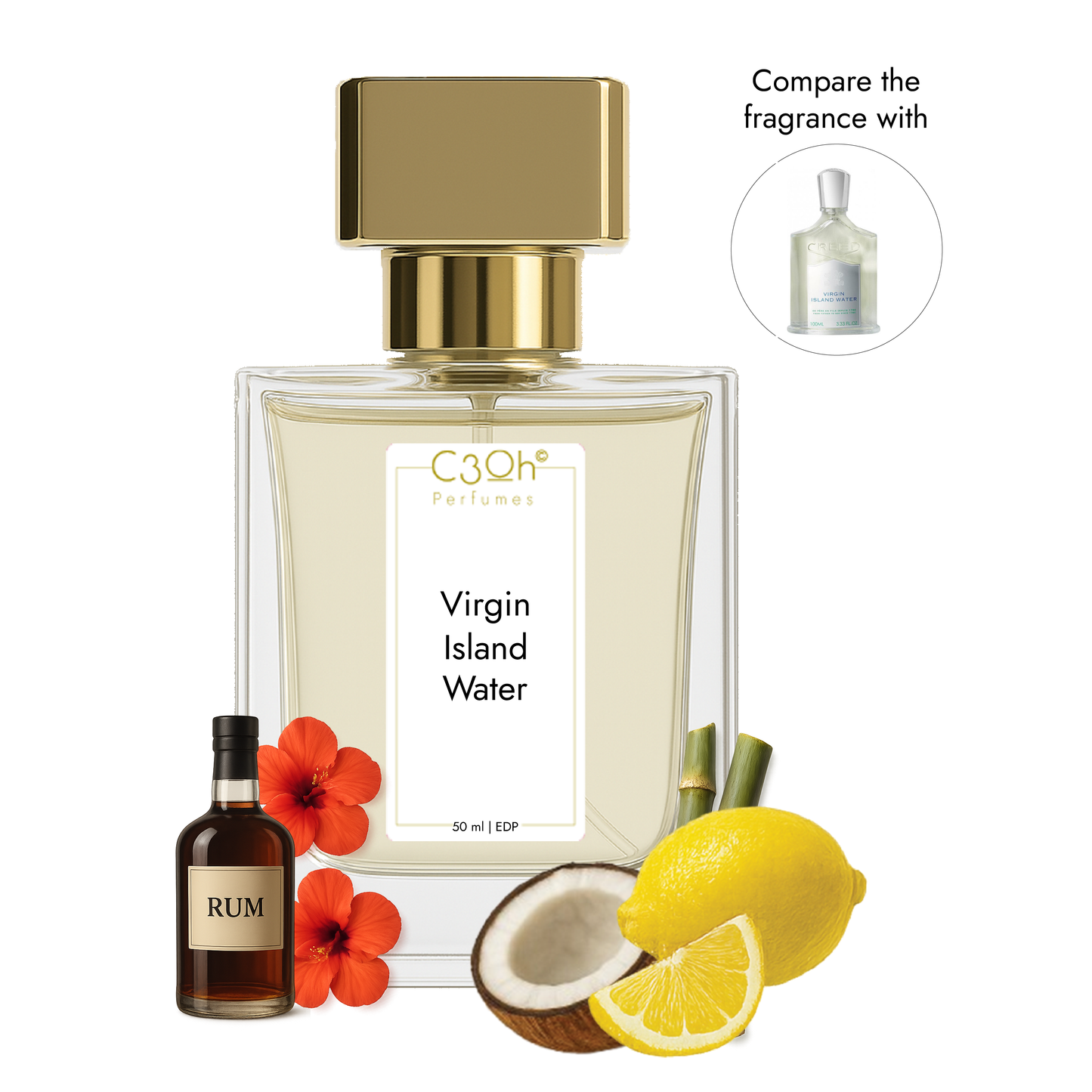 C3oh Virgin Island Water Perfume Spray for Men & Women | Citrus Fragrance | 50 ml & 100 ml Men & Women's Eau De Perfume Spray | Luxury Gift for Him & Her | Perfume for Tropical Refreshing Confident Free-spirited Men & Women