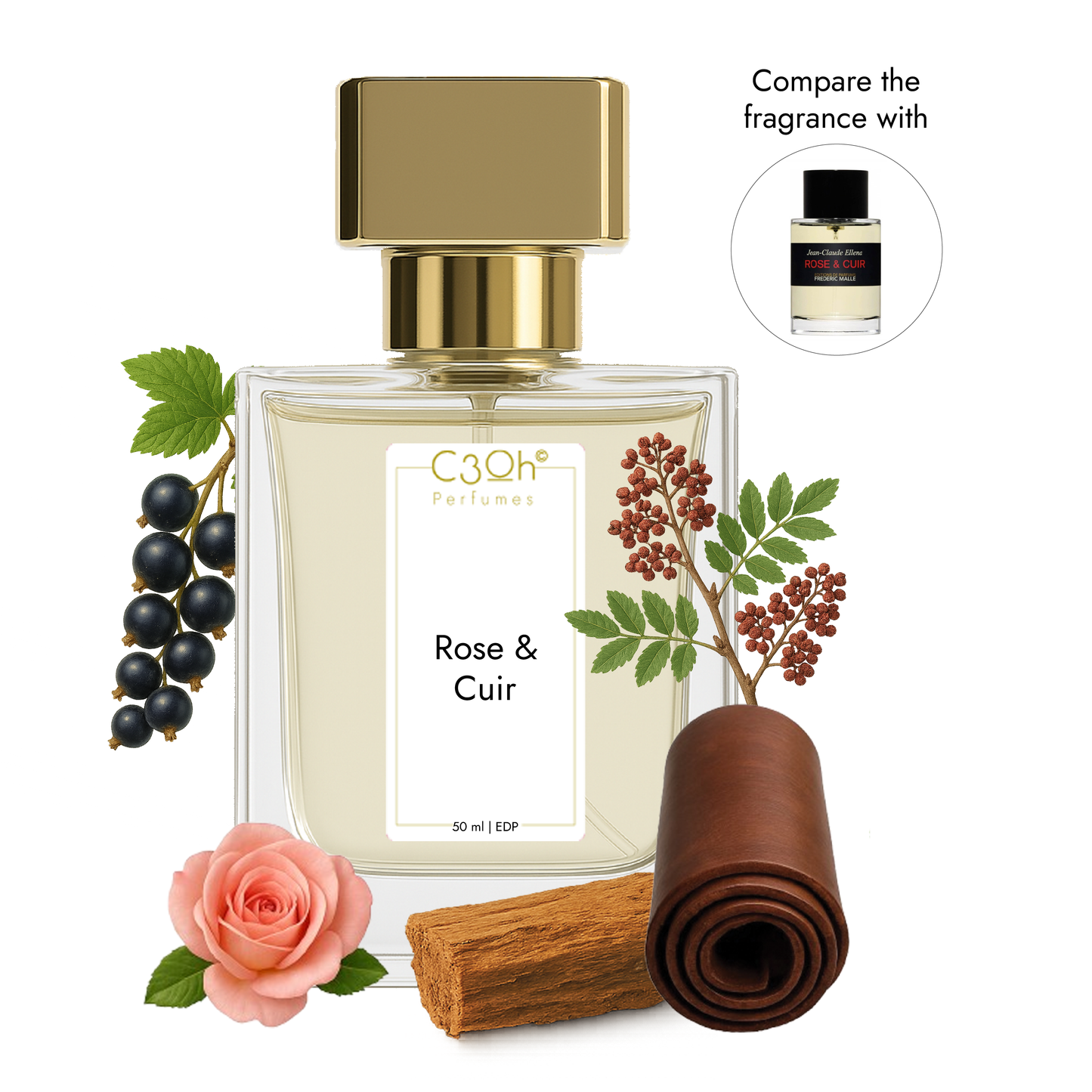C3oh Rose & Cuir Perfume Spray for Men & Women | Fresh Spicy Aromatic Fragrance | 50 ml & 100 ml