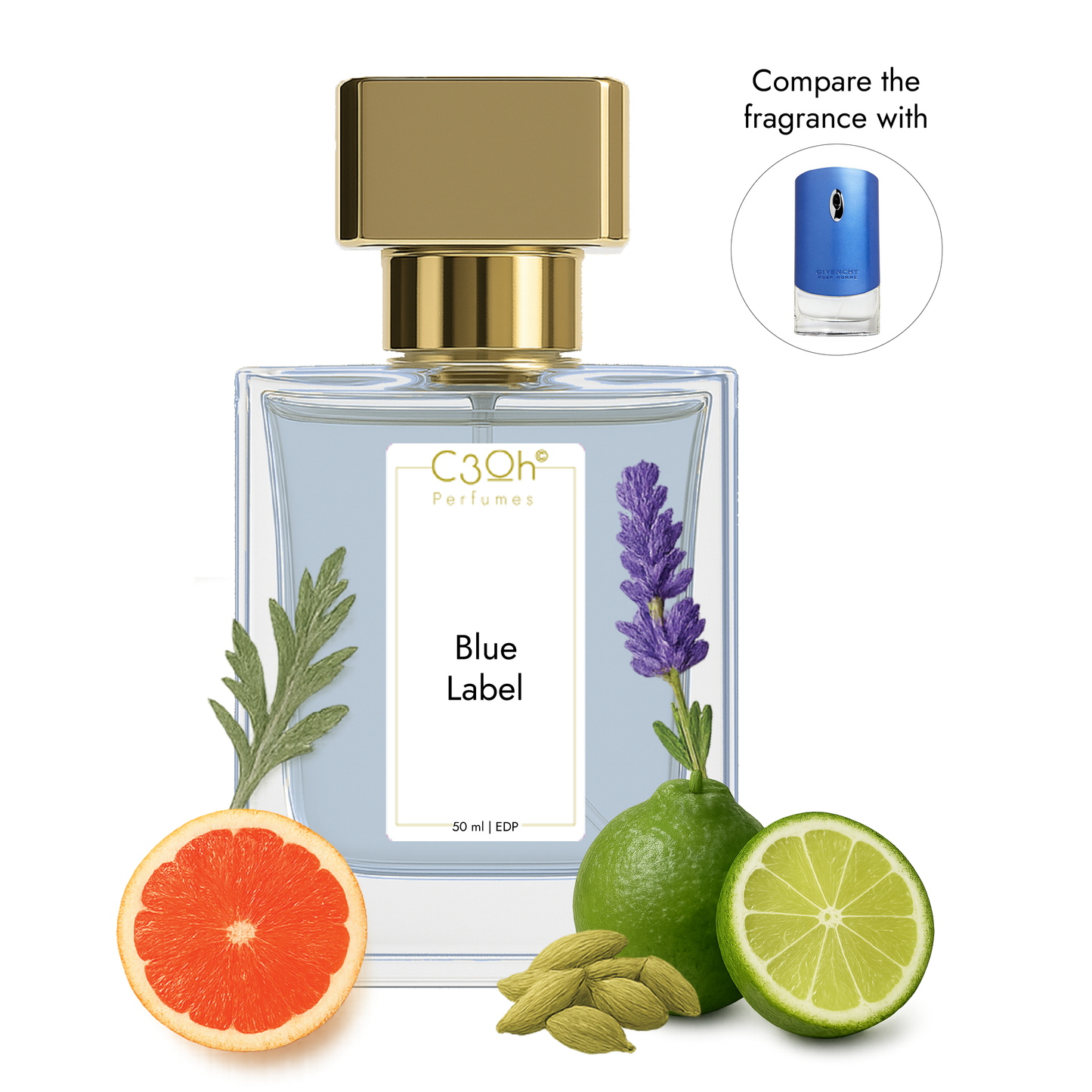 C3oh Blue Label Perfume Spray for Men | Fresh Spicy Citrus Fragrance | 50 ml & 100 ml