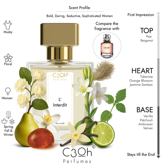 C3oh L'Interdit Perfume Spray for Women | Floral Musky Fragrance | 50 ml & 100 ml