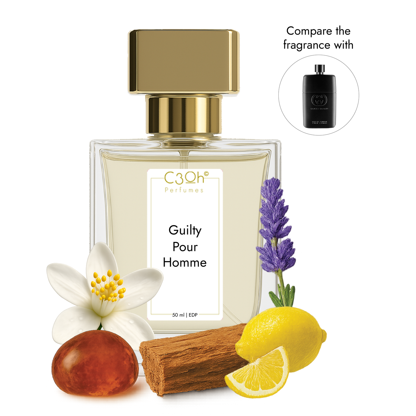 C3oh Guilty Pour Homme Perfume Spray for Men | Fougere Aromatic Fragrance | 50 ml & 100 ml Men's Eau De Perfume Spray | Luxury Gift for Him | Perfume for Confident Seductive Masculine Modern Men