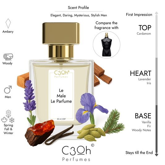C3oh Lae Male Le Parfume Perfume Spray for Men | Ambery Woody Fragrance | 50 ml & 100 ml
