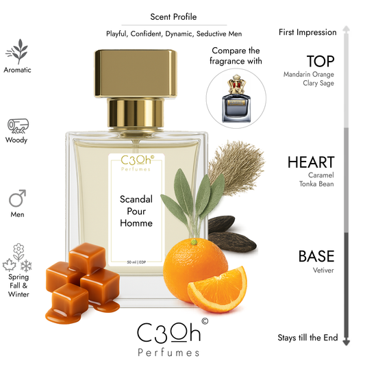 C3oh Scandal Pour Homme Perfume Spray for Men | Woody Aromatic Fragrance | 50 ml & 100 ml
