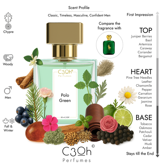 C3oh Polo Green | Men's Perfume | Fougere Woody Chypre Fragrance | 50 ml & 100 ml