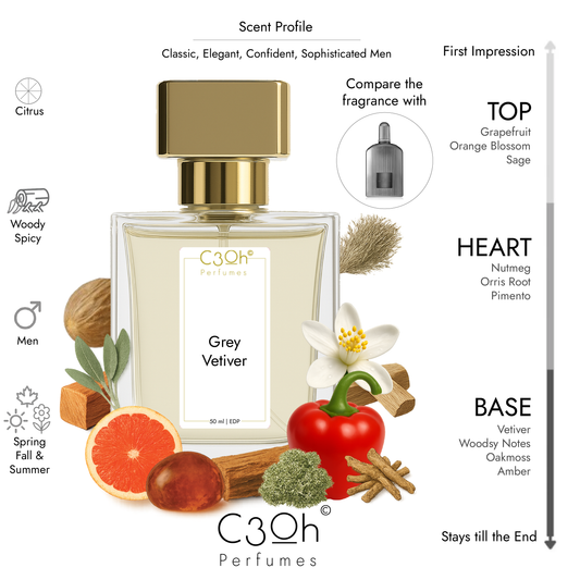 C3oh Grey Vetiver | Men's Perfume | Woody Spicy Citrus Fragrance | 50 ml & 100 ml