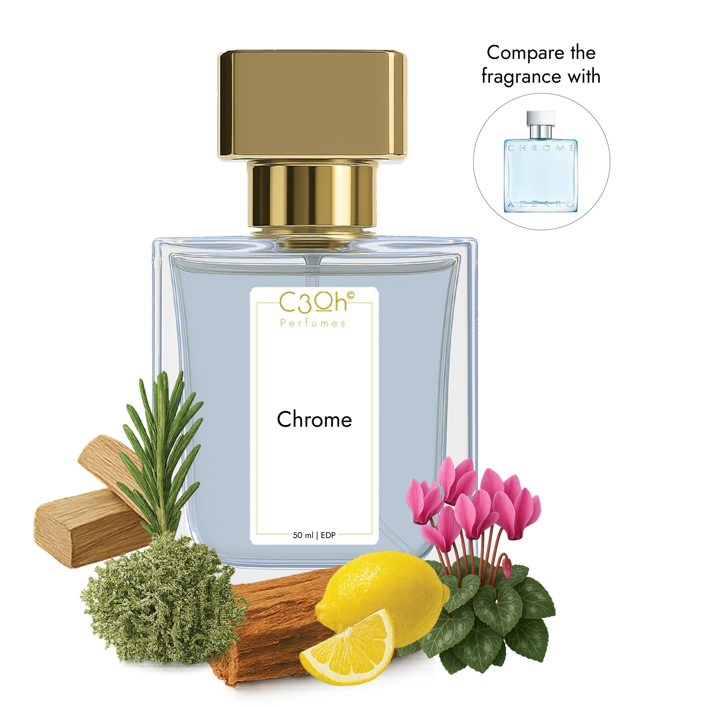 C3oh Chrome Perfume Spray for Men | Citrus Fresh Fragrance | 50 ml & 100 ml Men's Eau De Perfume Spray | Luxury Gift for Him | Perfume for Fresh Clean Energetic Confident Men
