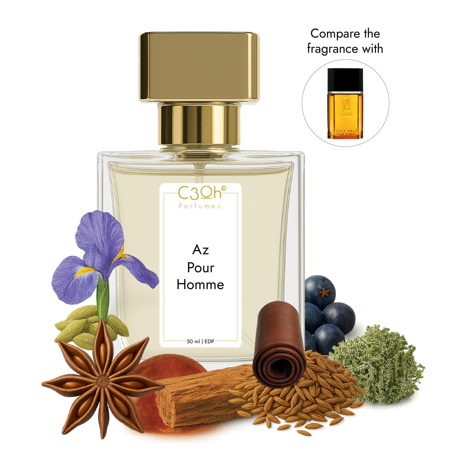 C3oh Az Pour Homme Perfume Spray for Men | Fougere Aromatic Spicy Fragrance | 50 ml & 100 ml Men's Eau De Perfume Spray | Luxury Gift for Him | Perfume for Classic Masculine Confident Timeless Men