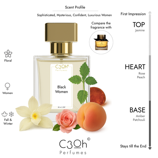C3oh Black women Perfume Spray for Women | Floral Fragrance | 50 ml & 100 ml Women's Eau De Perfume Spray | Luxury Gift for Her | Perfume for Sophisticated Mysterious Confident Luxurious Women