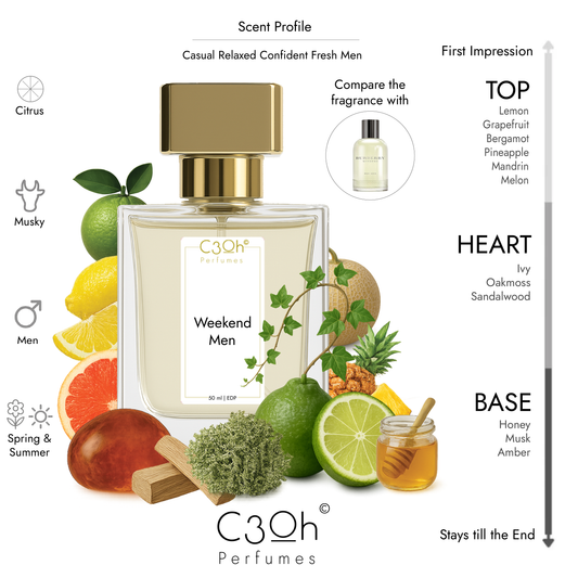 C3oh Weekend men Perfume Spray for Men | Citrus Musky Fragrance | 50 ml & 100 ml Men's Eau De Perfume Spray | Luxury Gift for Him | Perfume for Casual Relaxed Confident Fresh Men
