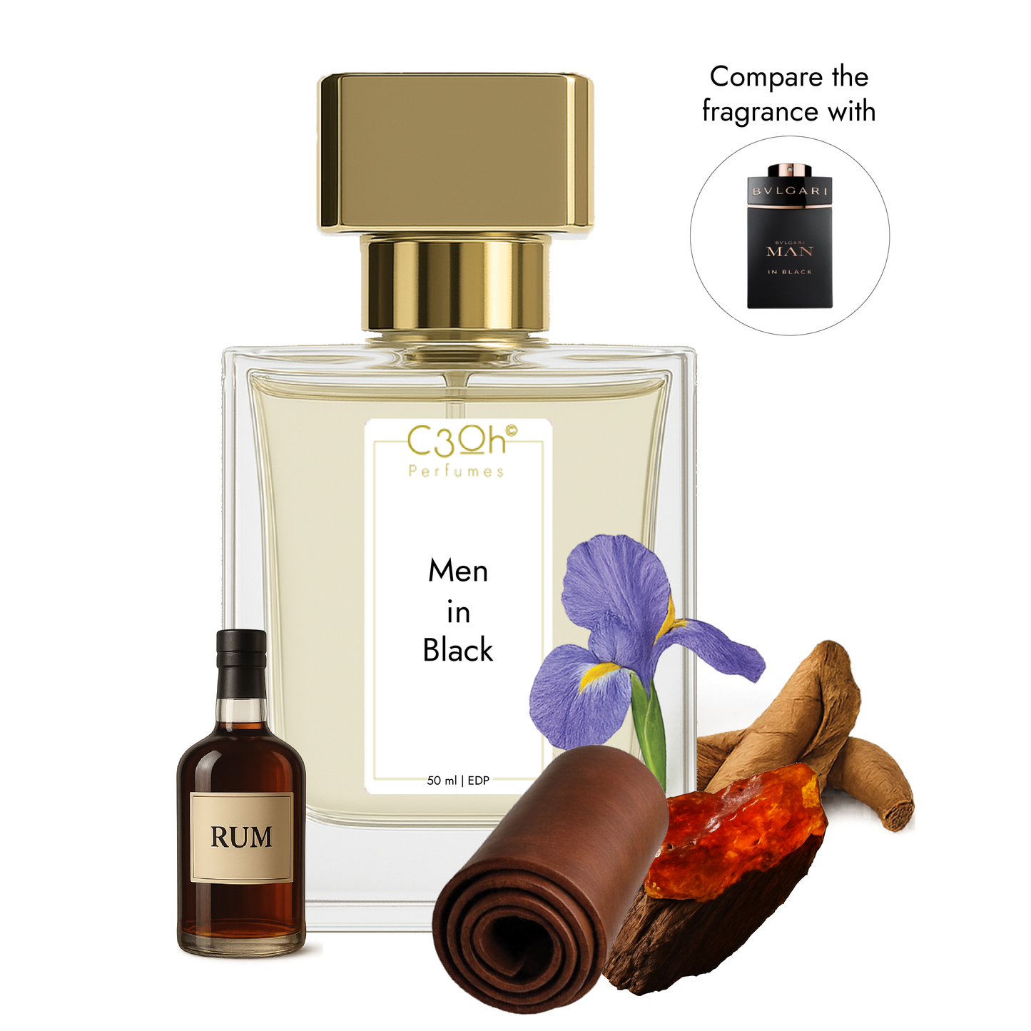 C3oh Men in Black Perfume Spray for Men | Warm Spicy Floral Fragrance | 50 ml & 100 ml Men's Eau De Perfume Spray | Luxury Gift for Him | Perfume for Bold Mysterious Confident Luxurious Men