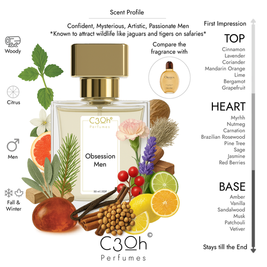 C3oh Obsession Men Perfume Spray for Men | Oriental Woody Citrus Fragrance | 50 ml &  100 ml Men's Eau De Perfume Spray |  Luxury Gift for Him | Perfume for Confident Mysterious Artistic Passionate Men