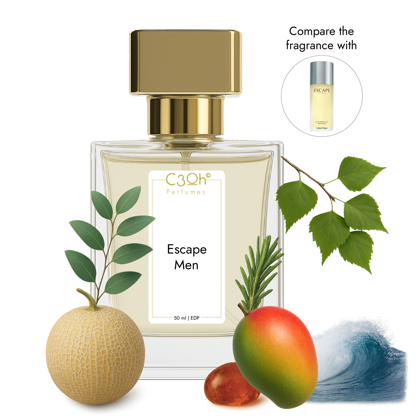 C3oh Escape Men Perfume Spray for Men | Woody Aromatic Fragrance | 50 ml & 100 ml Men's Eau De Perfume Spray | Luxury Gift for Him | Perfume for Adventurous Confident Dynamic Masculine Men