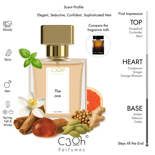 C3oh The one Perfume Spray for Men | Woody Spicy Fragrance | 50 ml & 100 ml | Men's Eau De Perfume Spray | Luxury Gift for Him | Perfume for Elegant Seductive Confident Sophisticated Men