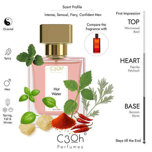 C3oh Hot Water Perfume Spray for Men | Oriental Spicy Fragrance | 50 ml & 100 ml Men's Eau De Perfume Spray | Luxury Gift for Him | Perfume for Intense Sensual Fiery Confident Men