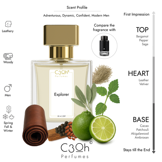 C3oh Explorer | Men's Perfume | Woody Aromatic Leathery Fragrance | 50 ml & 100 ml
