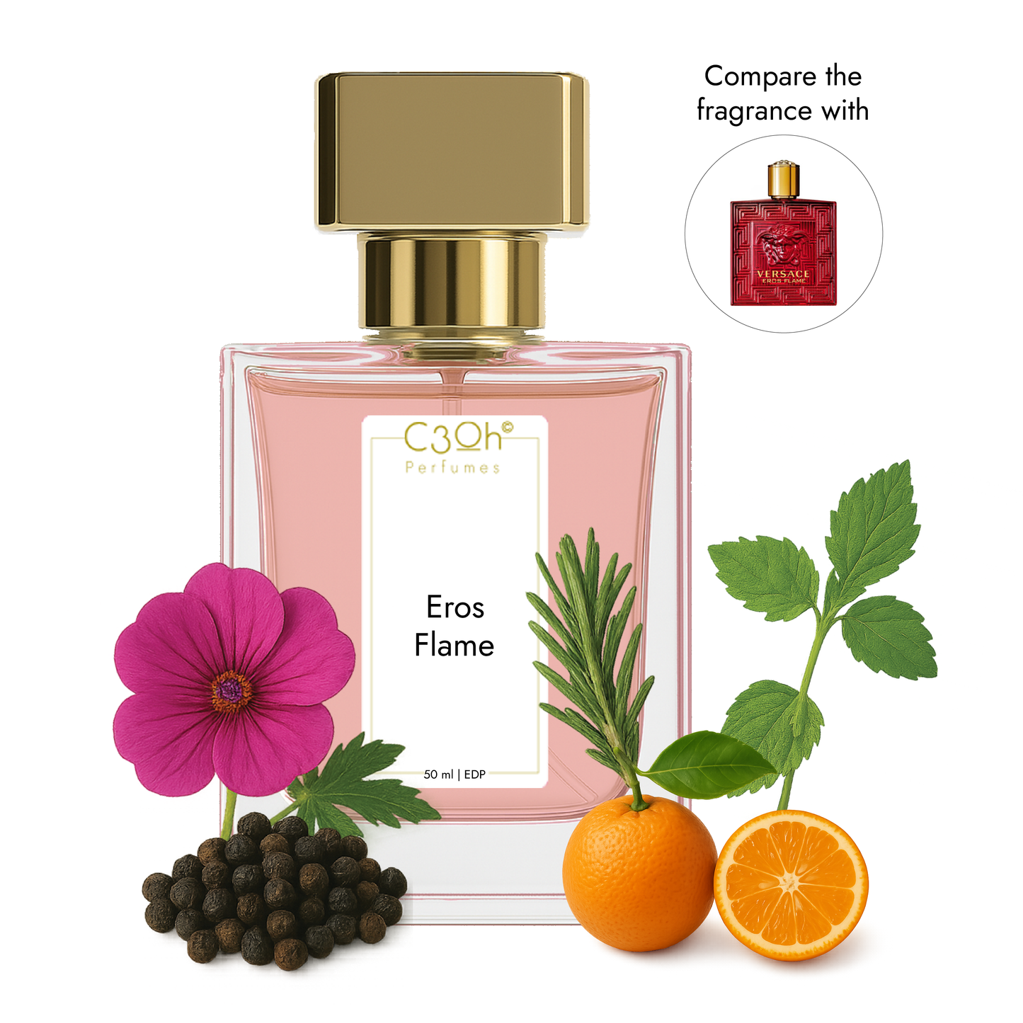 C3oh Eros Flame Perfume Spray for Men | Woody Spicy Fragrance | 50 ml & 100 ml Men's Eau De Perfume Spray | Luxury Gift for Him | Perfume for Intense Passionate Confident Masculine Men