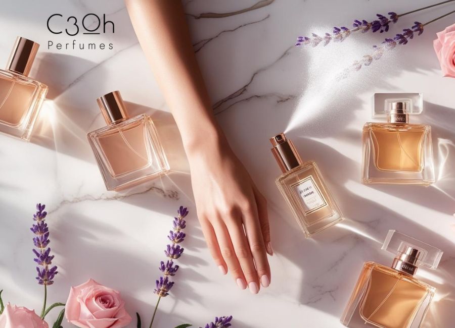 Long-lasting perfume guide explaining fragrance longevity, projection and dry-down