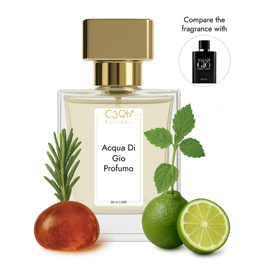 C3oh Acqua DI Gio Profumo Perfume for Men | Fresh Aromatic Marine Fresh Spicy Amber Woody Fragrance | 50 ml & 100 ml Men's Eau De Perfume Spray | Luxury Gift for Him | Perfume for Sophisticated, Sensual, Masculine, Confident Men