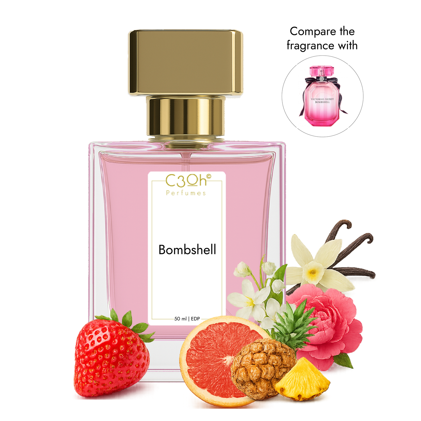 C3oh Bombshell Perfume Spray for Women | Floral Fruity Sweet Fragrance | 50 ml & 100 ml Women's Eau De Perfume Spray | Luxury Gift for Her | Perfume for Alluring Confident Glamorous Seductive Women