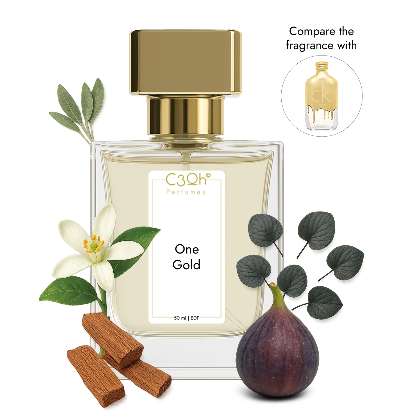 C3oh One Gold Perfume Spray for Men & Women | Woody Fragrance | 50 ml & 100 ml Men & Women's Eau De Perfume Spray | Luxury Gift for Him & Her | Perfume for Free-Spirited Mischievous Expressive Men Women