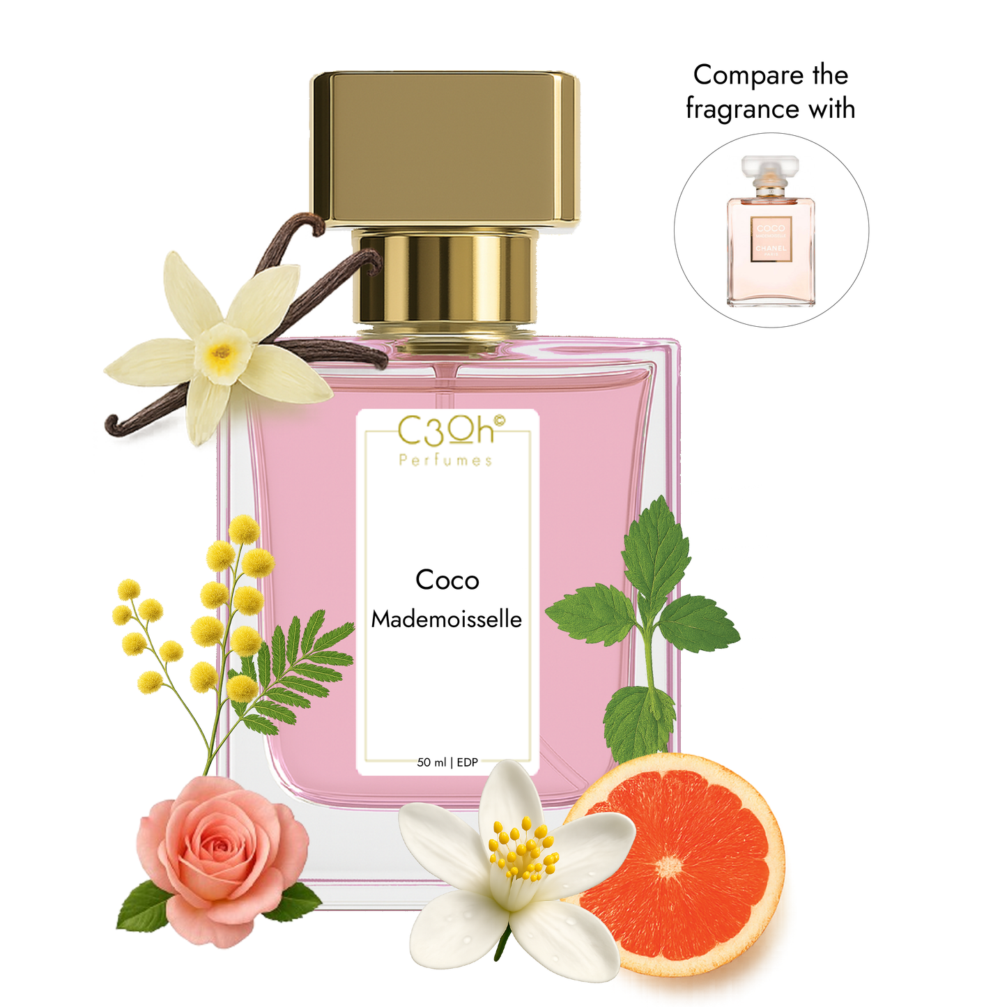 C3oh Coco Mademoisselle Perfume Spray for Women | Ambery Floral Fragrance | 50 ml & 100 ml Women's Eau De Perfume Spray | Luxury Gift for Her | Perfume for Sophisticated Elegant Confident Feminine Women