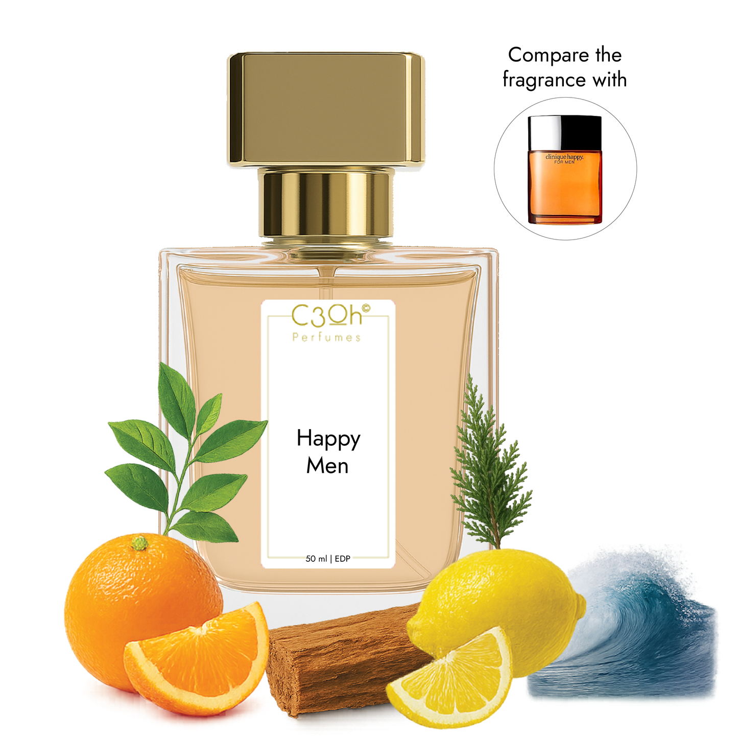 C3oh Happy Men | Men's Perfume | Fresh Woody Fragrance | 50 ml 100 ml
