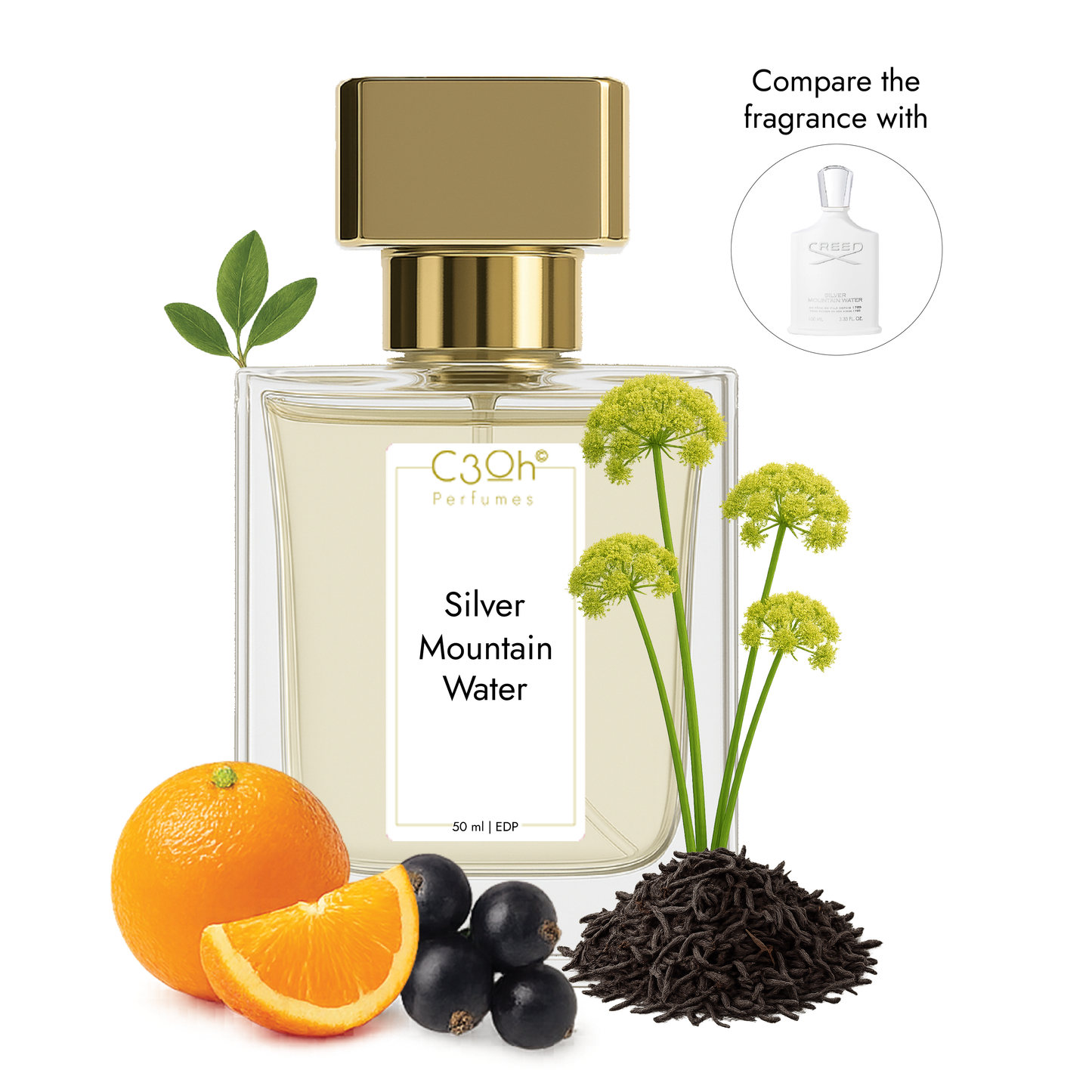 C3oh Silver Mountain Water Perfume Spray for Men & Women | Citrus Aromatic Fragrance | 50 ml & 100 ml Men Women's Eau De Perfume Spray | Luxury Gift for Him & Her | Perfume for Fresh Clean Confident Adventurous Men & Women