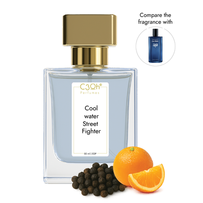 C3oh Cool water Street Fighter Perfume Spray for Men | Citrus Spicy Fragrance | 50 ml & 100 ml Men's Eau De Perfume Spray | Luxury Gift for Him | Perfume for Energetic Bold Sporty Fearless Men