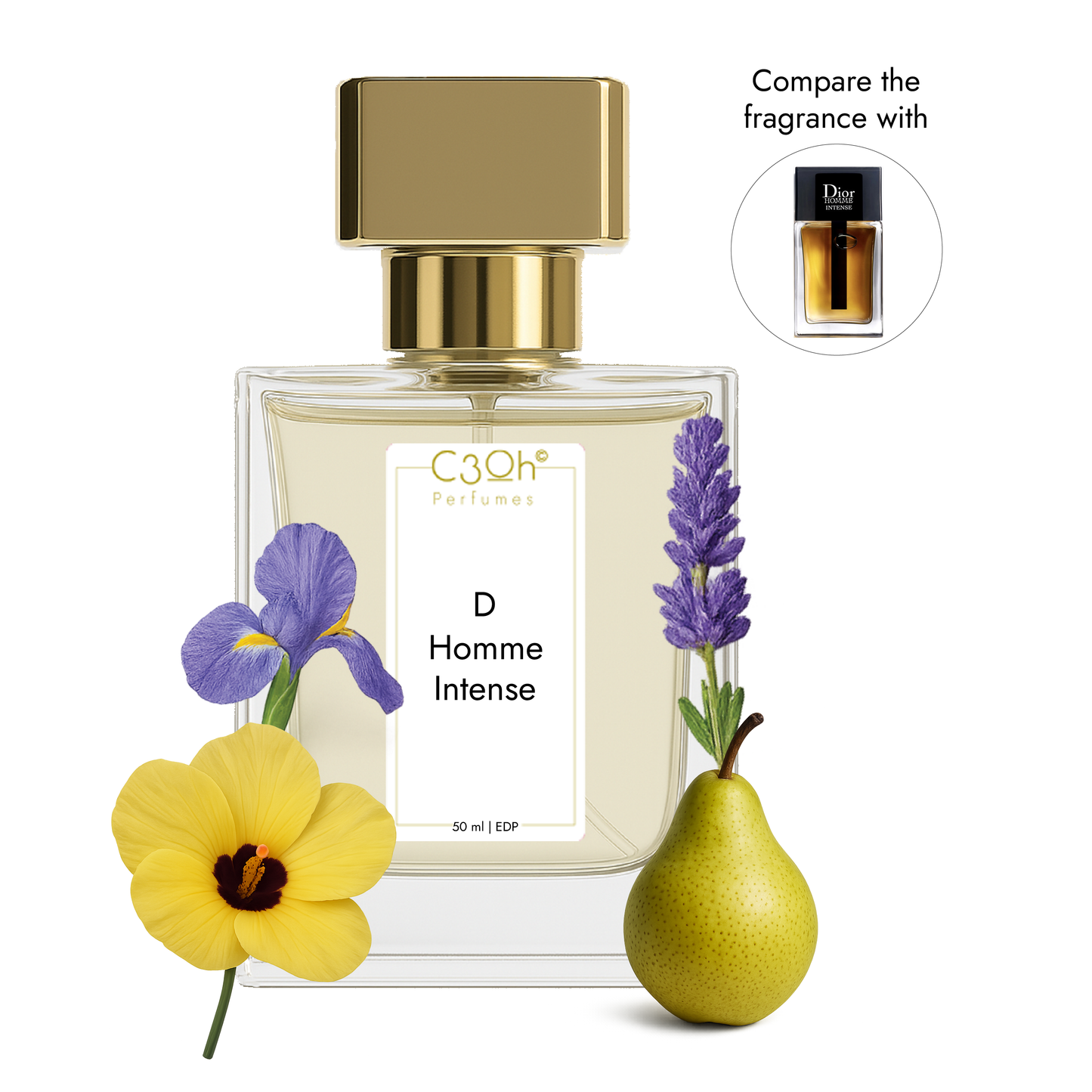 C3oh D Homme Intense Perfume Spray for Men | Woody Floral Musky Fragrance | 50 ml & 100 ml Mens Eau De Perfume Spray Luxury Gift for Him Perfume for Intense Seductive Confident Mysterious Men