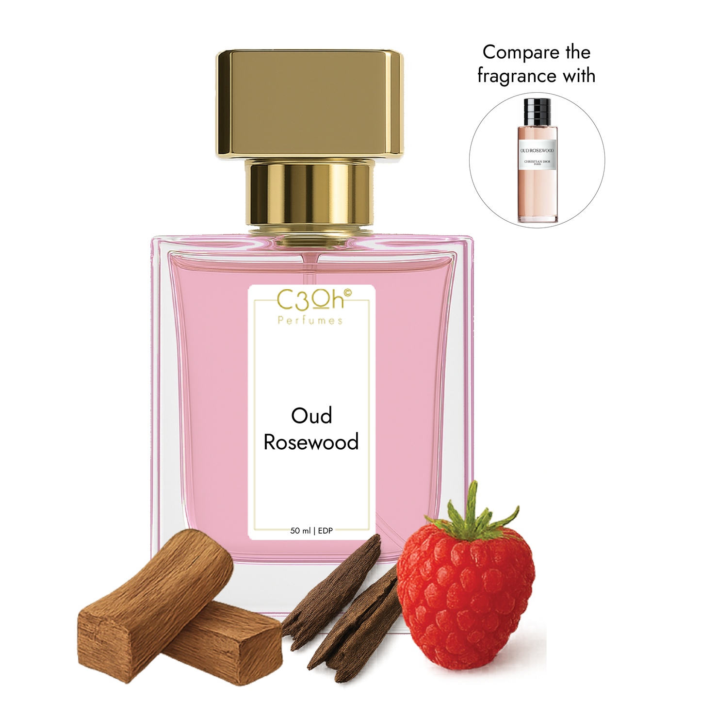 C3oh Oud Rosewood Perfume Spray for Men & Women | Oriental Woody Fragrance | 50 ml & 100 ml