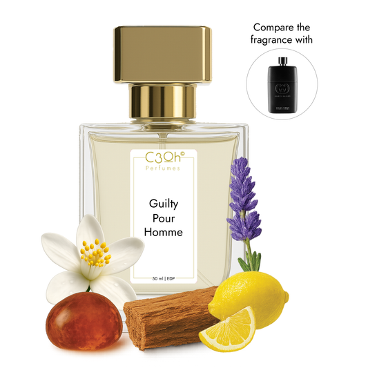C3oh Guilty Pour Homme Perfume Spray for Men | Fougere Aromatic Fragrance | 50 ml & 100 ml Men's Eau De Perfume Spray | Luxury Gift for Him | Perfume for Confident Seductive Masculine Modern Men