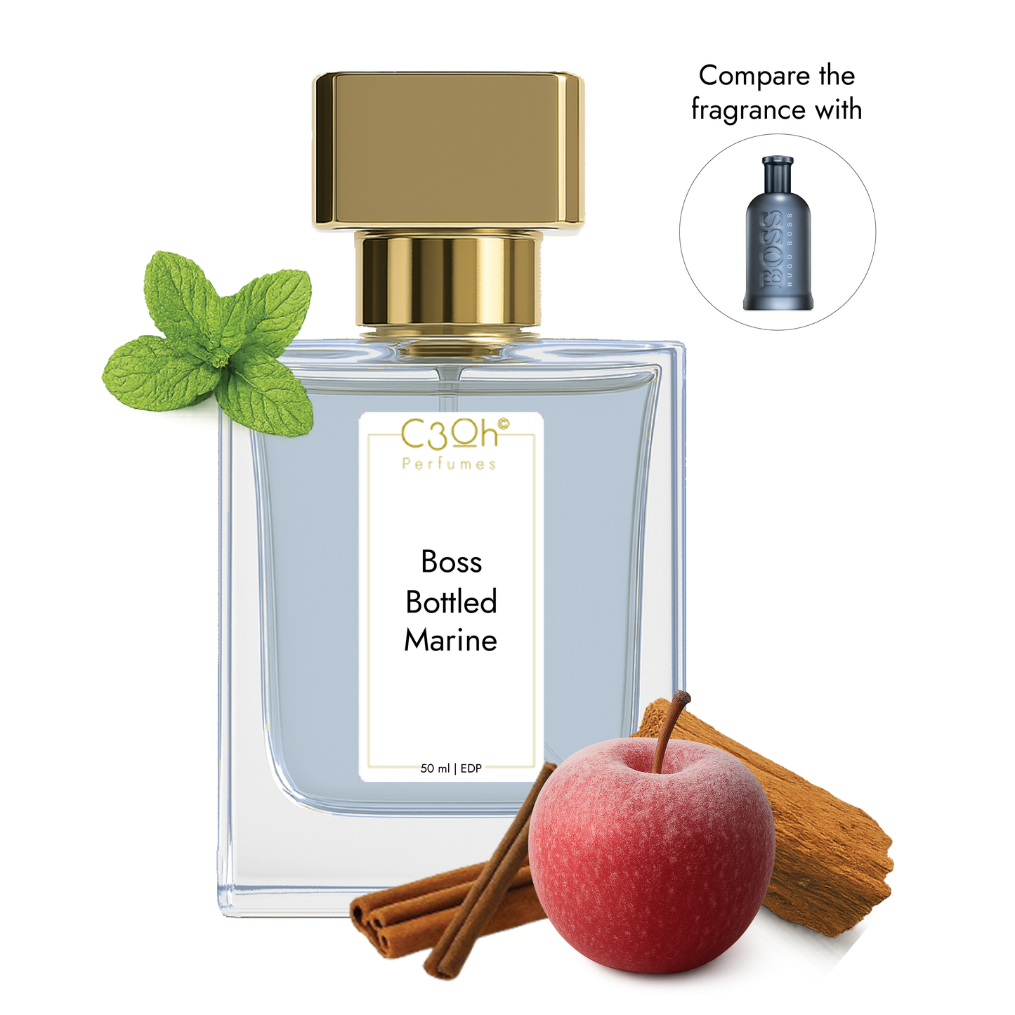 C3oh Boss Bottled Marine Perfume Spray for Men | Woody Fragrance | 50 ml & 100 ml Men's Eau De Perfume Spray | Luxury Gift for Him | Perfume for Fresh Sporty Casual Energetic Men