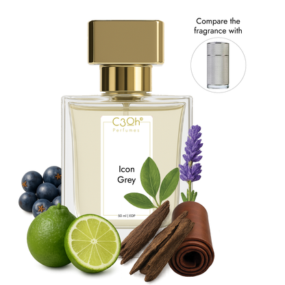 C3oh Icon Grey Perfume Spray for Men | Woody Aromatic Fragrance | 50 ml 100 ml Mens Eau De Perfume Spray | Luxury Gift for Him | Perfume for Modern Stylish Refined Metropolitan Men