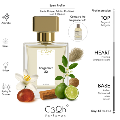 C3oh Bergamote 22 | Men & Women's Perfume | Citrus Aromatic Fragrance | 50 ml & 100 ml