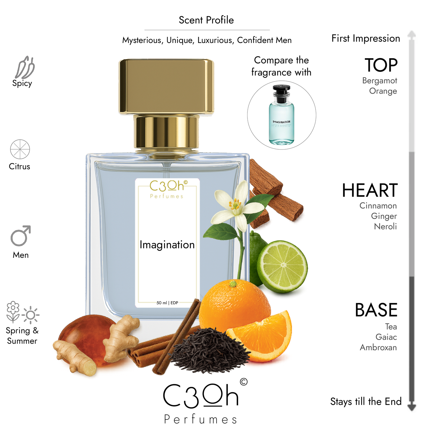 C3oh Imagination | Men's Perfume | Citrus Spicy Fragrance | 50 ml & 100 ml