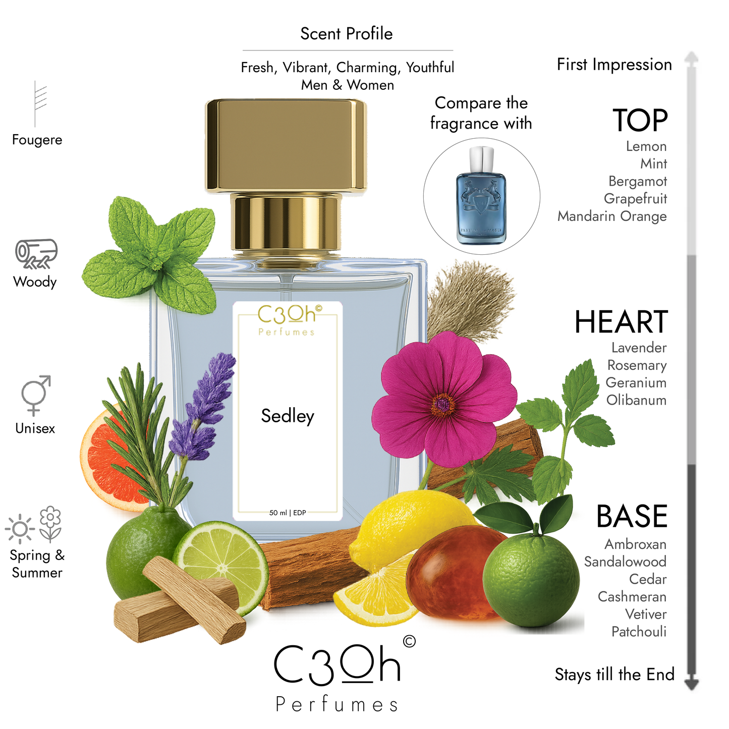C3oh Sedley | Men & Women's Perfume | Fougere Woody Aromatic Fragrance | 50 ml 100 ml