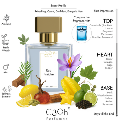 C3oh Eau Fraiche | Men's Perfume | Aromatic Fresh Woody Fragrance | 50 ml & 100 ml