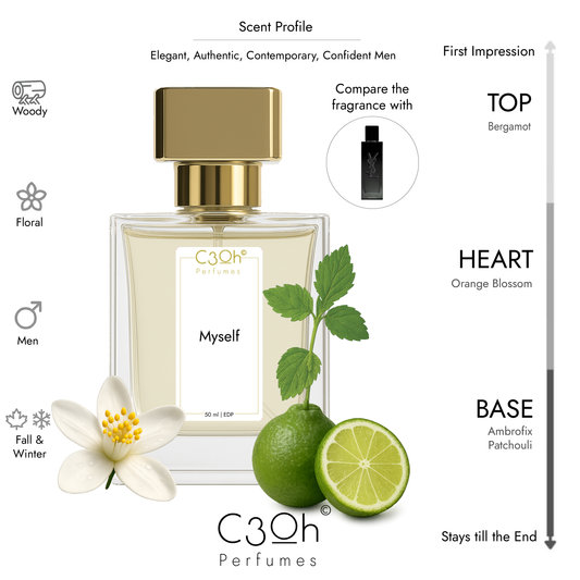 C3oh Myself Perfume Spray for Men | Woody Floral Fragrance | 50 ml & 100 ml Men's Eau De Perfume Spray | Luxury Gift for Him | Perfume for Elegant Authentic Contemporary Confident Men