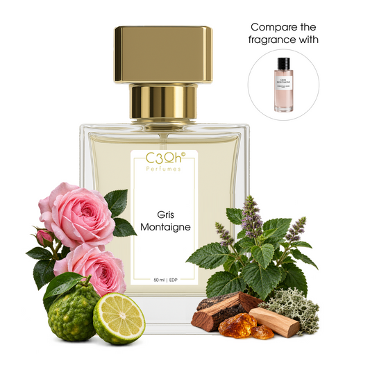C3oh Gris Montaigne perfume for men and women with bergamot, rose, patchouli, oakmoss, amber and woods
