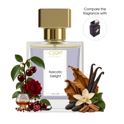 C3oh Narcotic Delight perfume inspired by Initio Narcotic Delight, purple bottle with cherry, cognac and warm ingredients